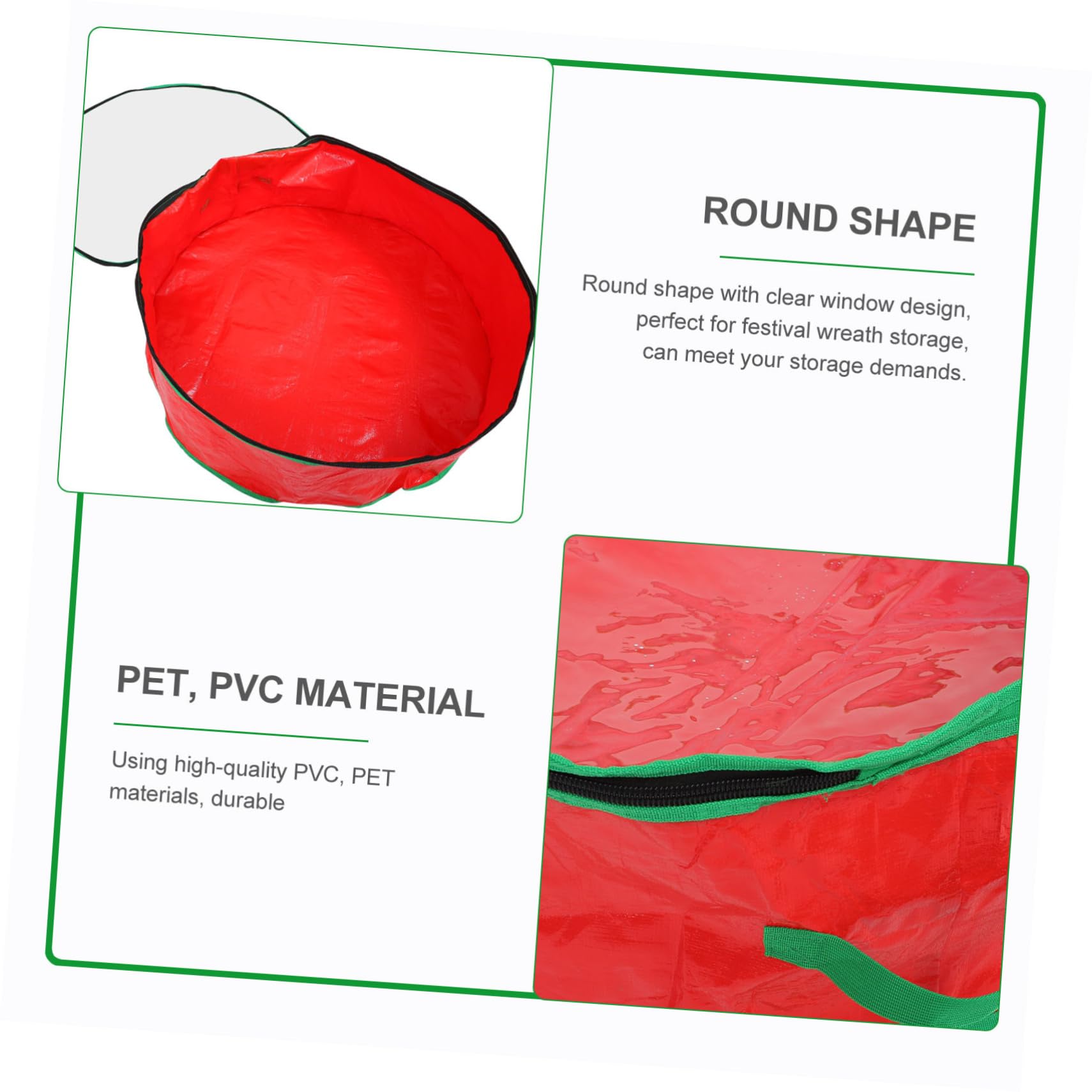 Garneck Foldable Round Storage Bag Christmas Wreath Organizer Bag Holiday Decor Storage Clear Viewable Window