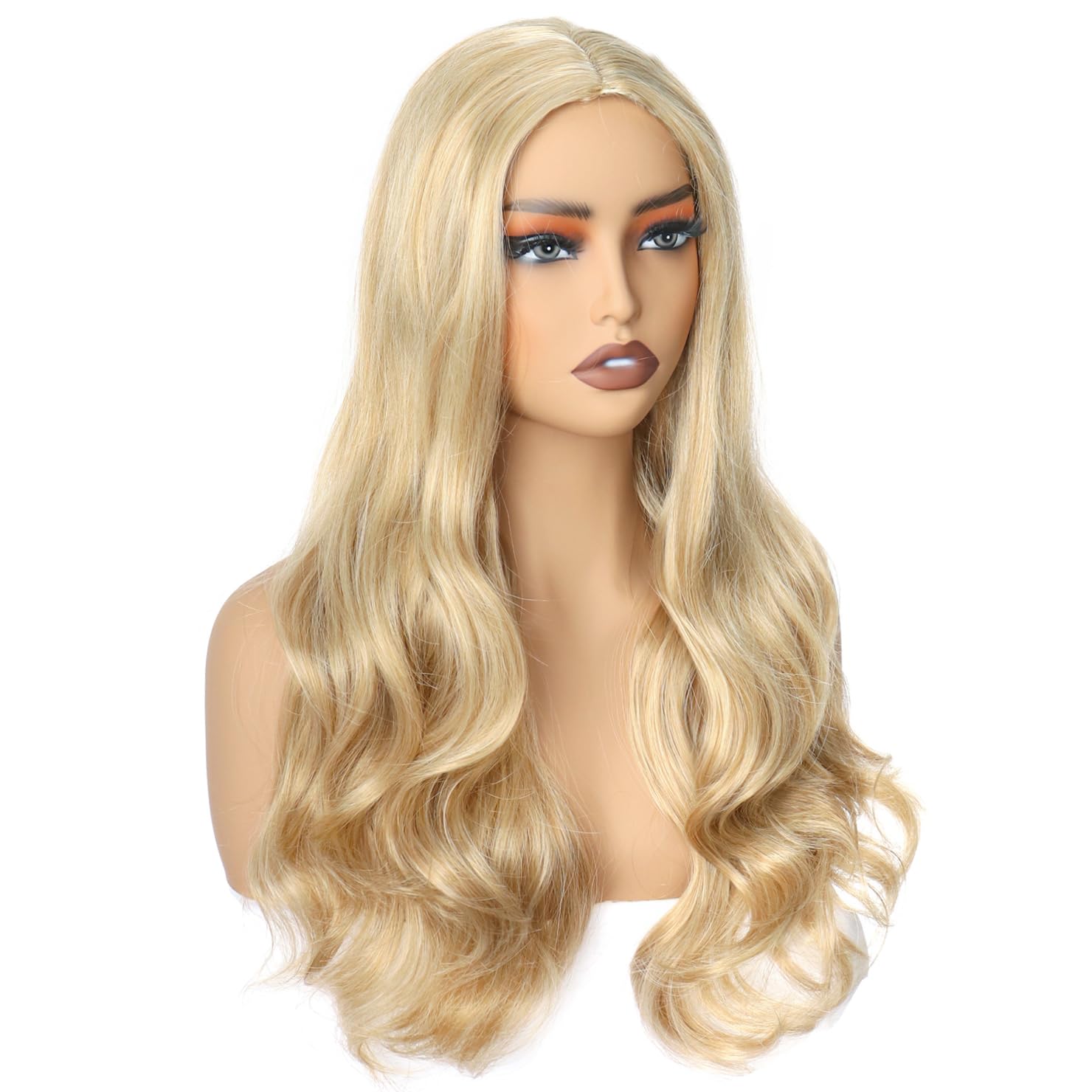 Colorfulpanda Long Blonde Wavy Wig for Women Girls,Natural Curly Heat Resistant Synthetic Hair Middle Part Full Wig for Halloween Costume Cosplay Party or Daily,25inch - Image 2