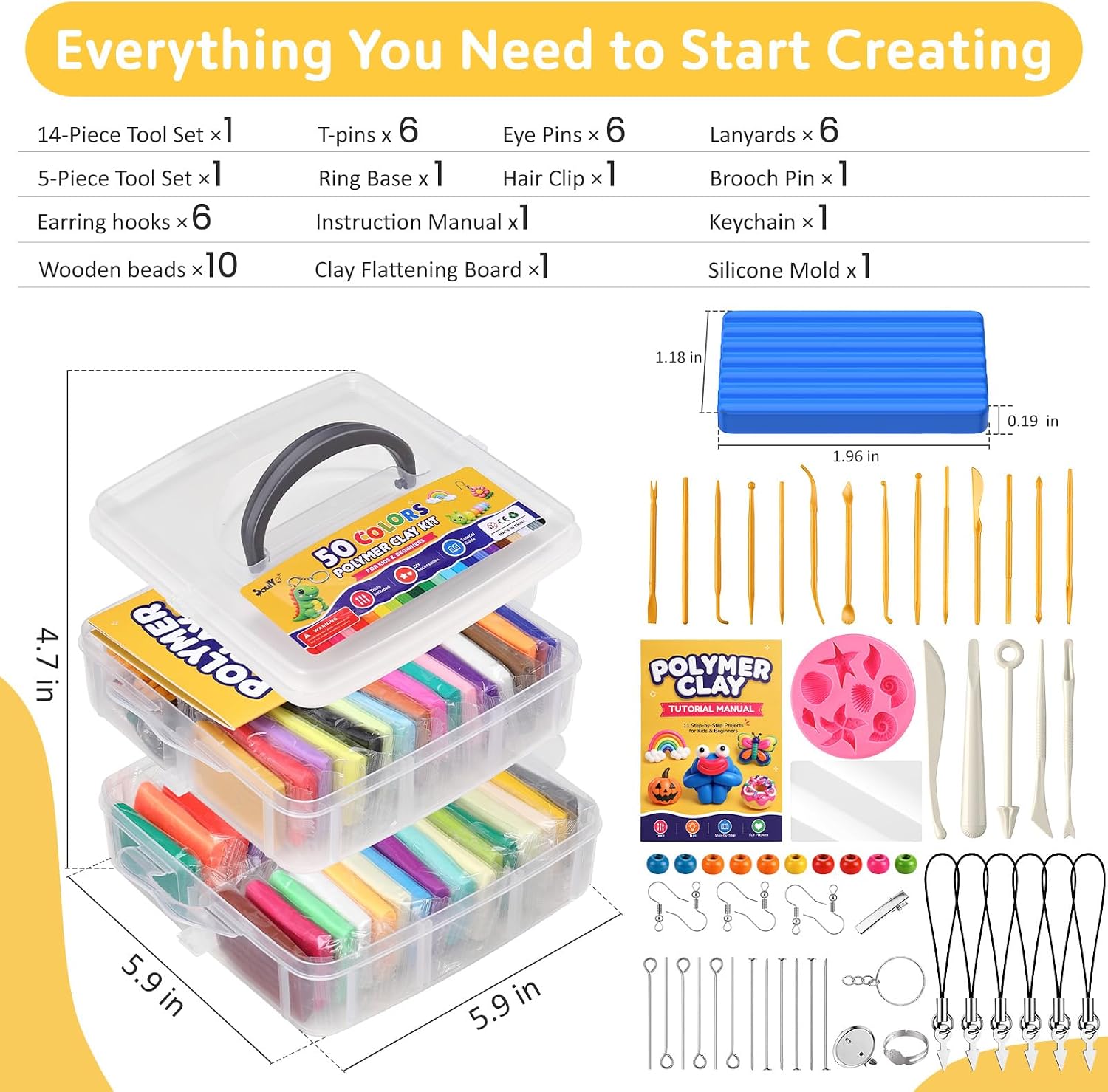 Polymer Clay Kit 50 Colors, Oven Bake Clay for Kids & Adults