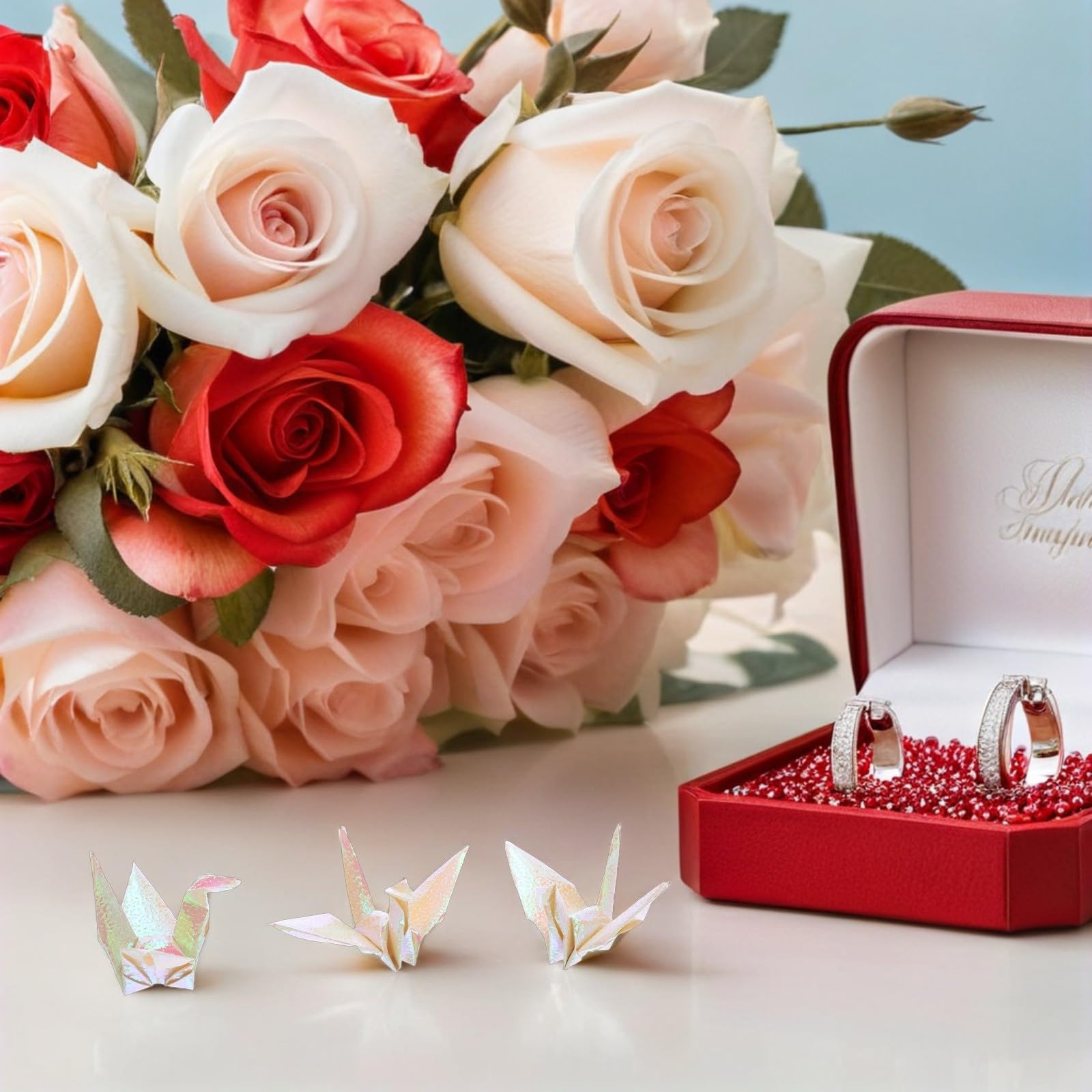 CLISPEED 100 Pezzi Gru Origami in Carta Bianco Perla, Pronte all'Uso e Piegate, Decorazioni Eleganti per Matrimonio e Shower