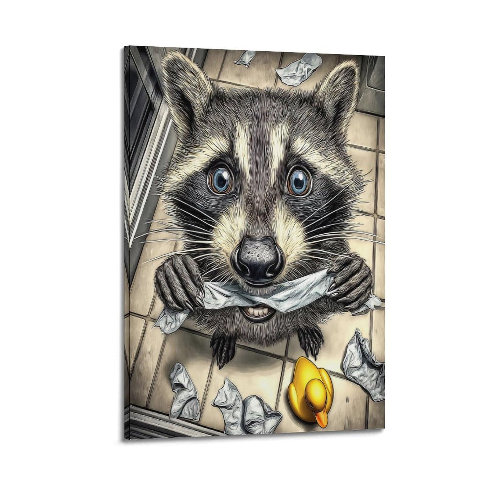 ESTE Funny Bathroom Raccoon Poster Decorative Painting Canvas Modern Art Picture 24x36inch(60x90cm)