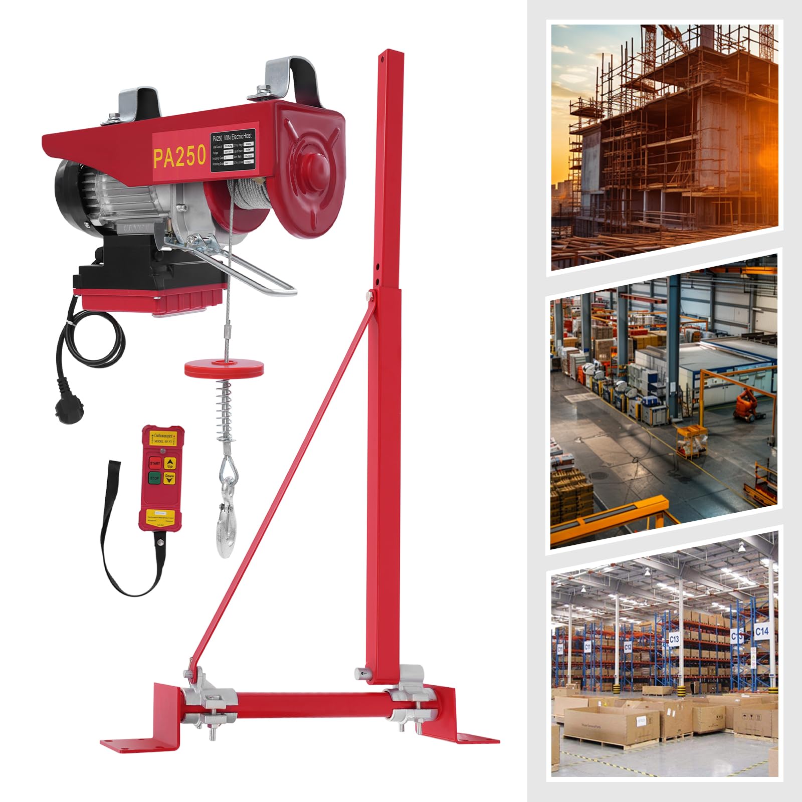 Fune elettrica da 550 W con telecomando senza fili, 250 kg, doppia corda per garage e officina, strumento di sollevamento con corda in acciaio e protezione da sovraccarico