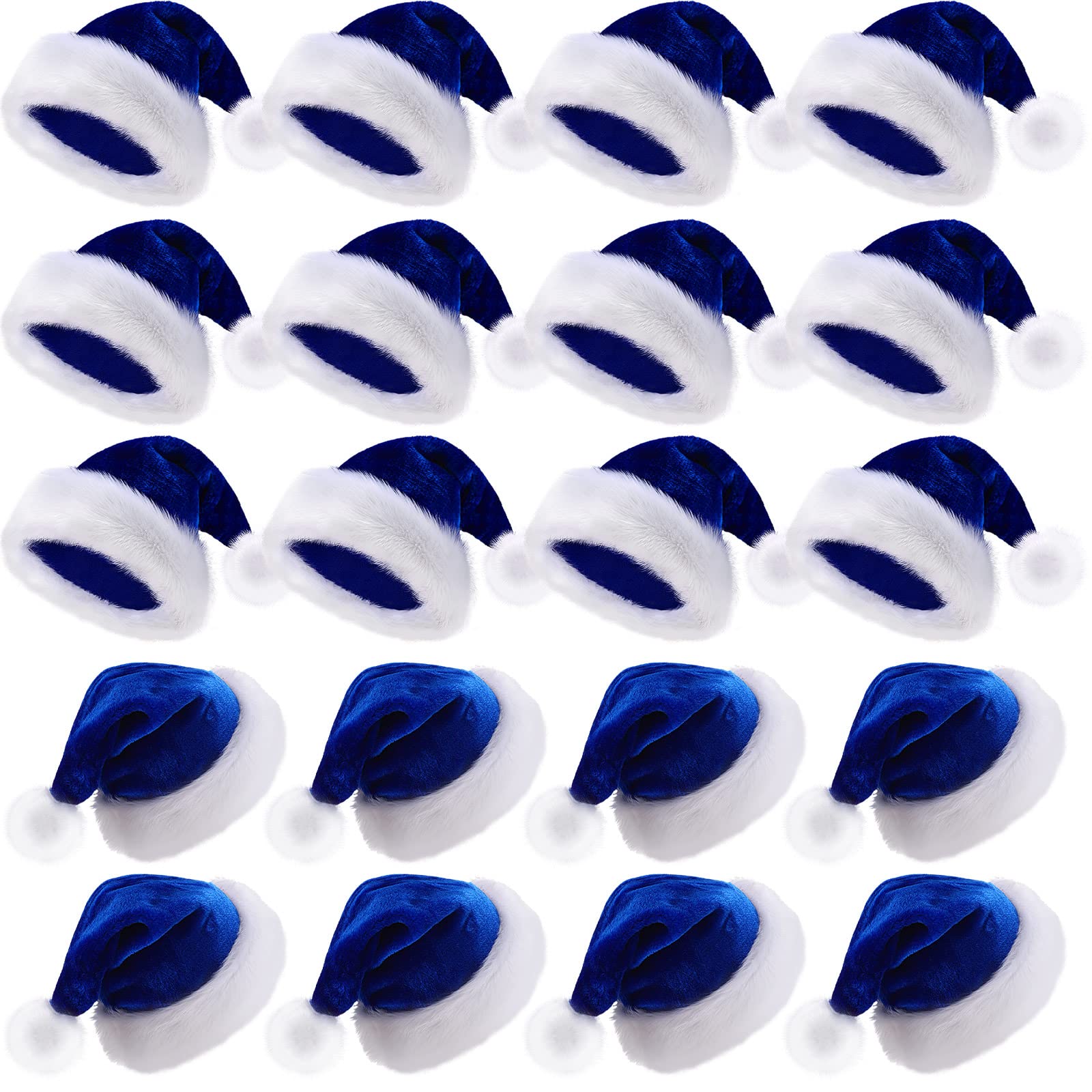 Vicenpal 20 Pcs Santa Hats Bulk for Adults, Blue, Classic