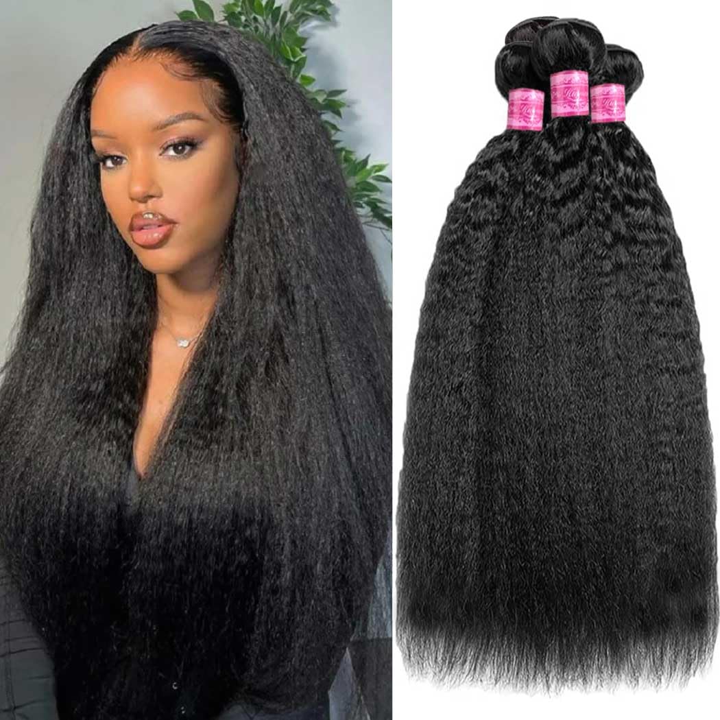 Kinky Straight Bundles Human Hair 20 22 24 Inch Brazilian Virgin Yaki Straight Bundles Human Hair 100% Unprocessed Natural Color for Black Women