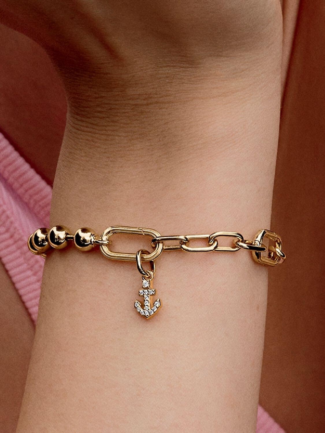 PANDORA ME Anker Mini-Charm-Anhänger aus Sterling Silber mit vergoldeter Metalllegierung und Zirkonia, Kompatibel ME und Moments Armbändern, 763369C01