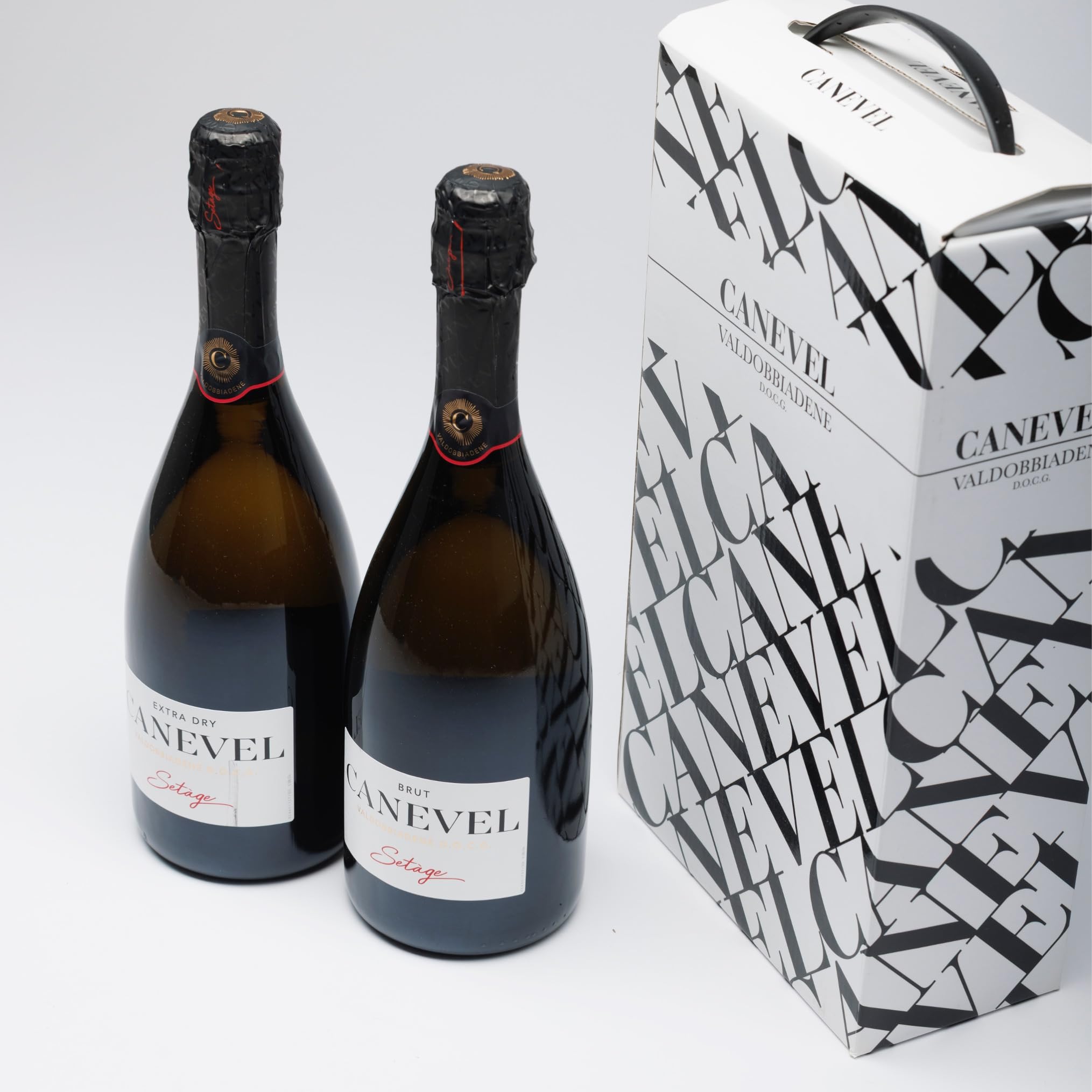 CANEVEL |Confezione esclusiva "SETÀGE" | BRUT & EXTRA DRY |Valdobbiadene Prosecco Superiore DOCG | 2 bottiglie