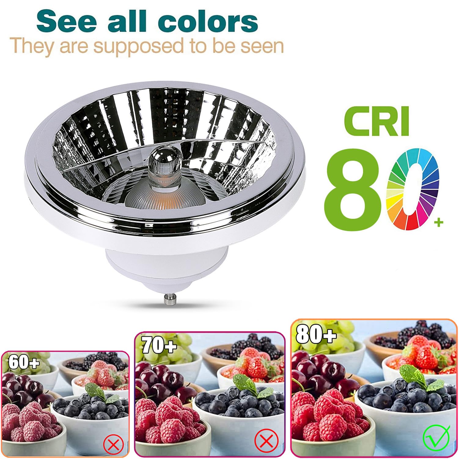 AR111 Bombillas LED GU10 Reflector Luz de inundación 12 vatios COB 1200 lúmenes (Equivalente a 100 W) Ángulo de Haz de 120 ° Foco AC 85-265 voltios no Regulable (Paquete de 6)