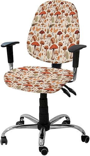 Funda para silla de oficina, diseño de hongos, diseño de hojas de otoño, protector y elástico, universal, giratorio, 2 piezas, para silla de