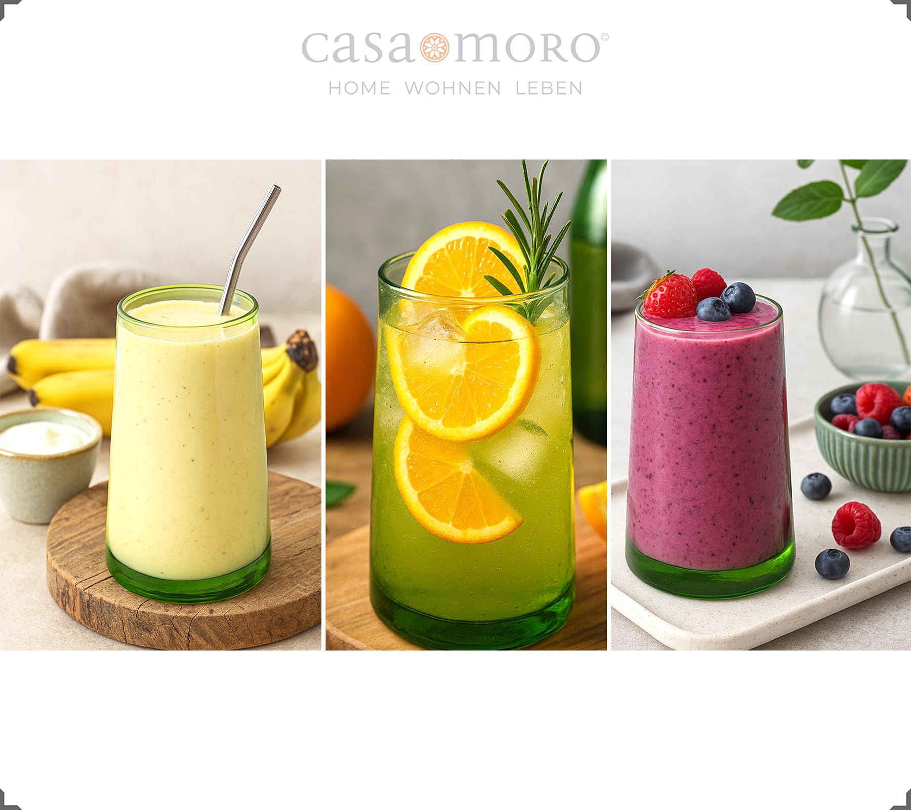 Casa Moro Szklanki do long drinków, zestaw szklanek do koktajli, mrożonej kawy, deserów, latte macchiato, 4 sztuki, zielone