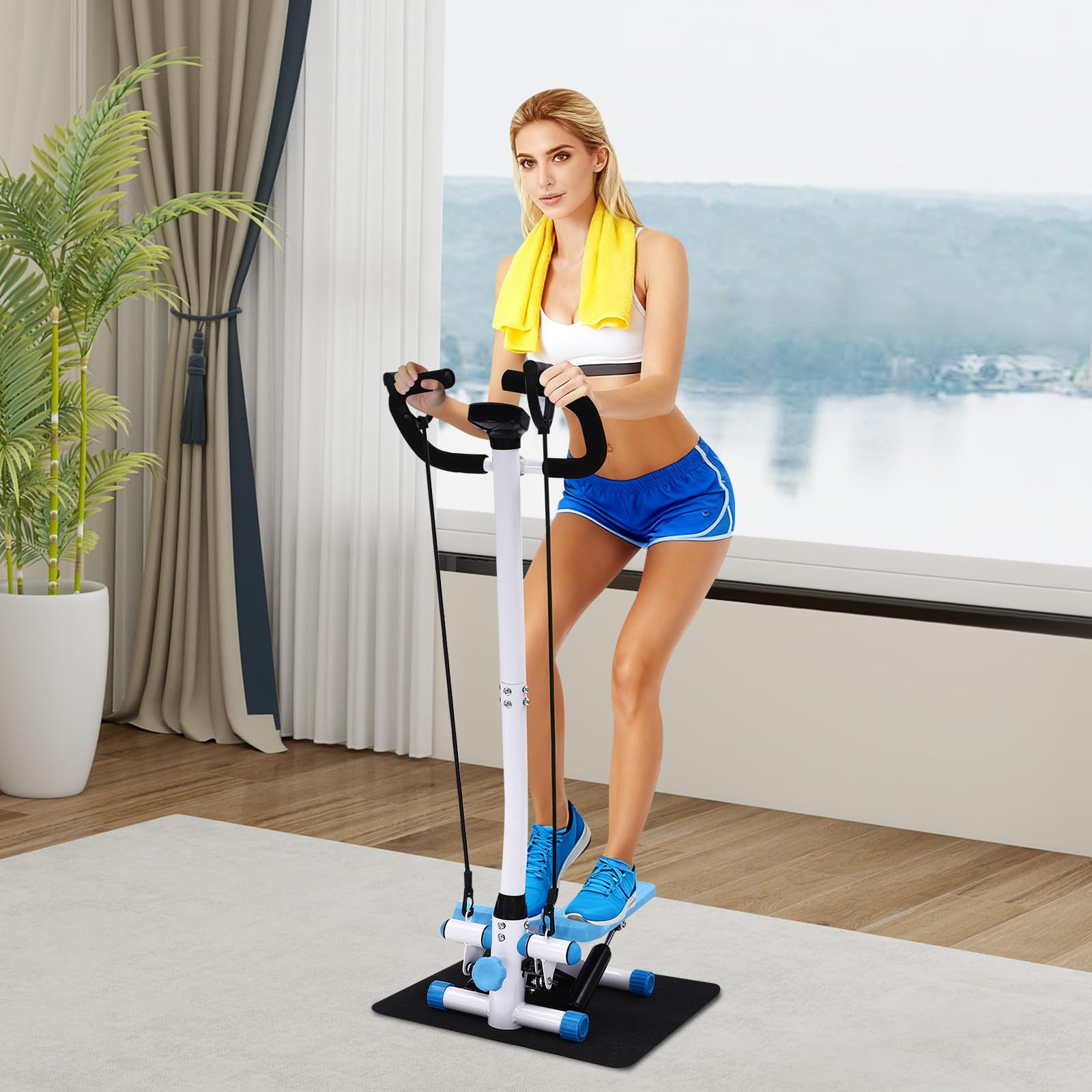 Fitness Stepper, attrezzo fitness per gambe e braccia, resistenza con manubrio, portata 150 kg, per dimagrire, modellare e allenare, 29 x 39 x 110 cm