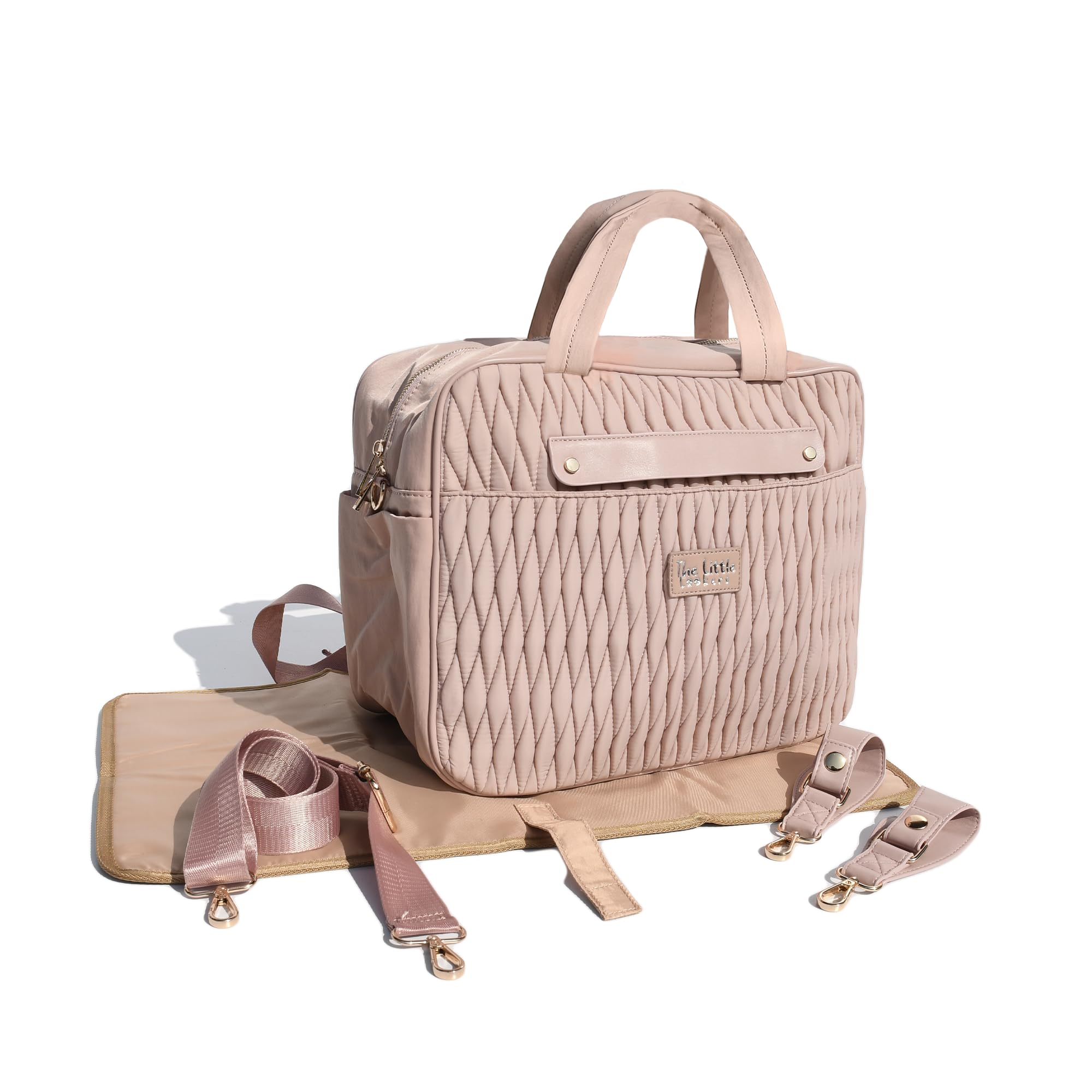 THE LITTLE LOOKERS Premium Quilted Baby Diaper Bag Waterproof Diaper Bag/Backpack for Mothers/Mom Perfect for Maternity Bag for Travel and Outdoor (Peach)
