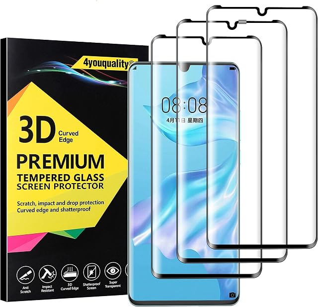 4youquality [3-Pack][Full Coverage] Screen Protector for Huawei P30 Pro, Tempered Glass Film [Full-Coverage][LifetimeWarranty][Anti-Scratch][Anti-Shatter]