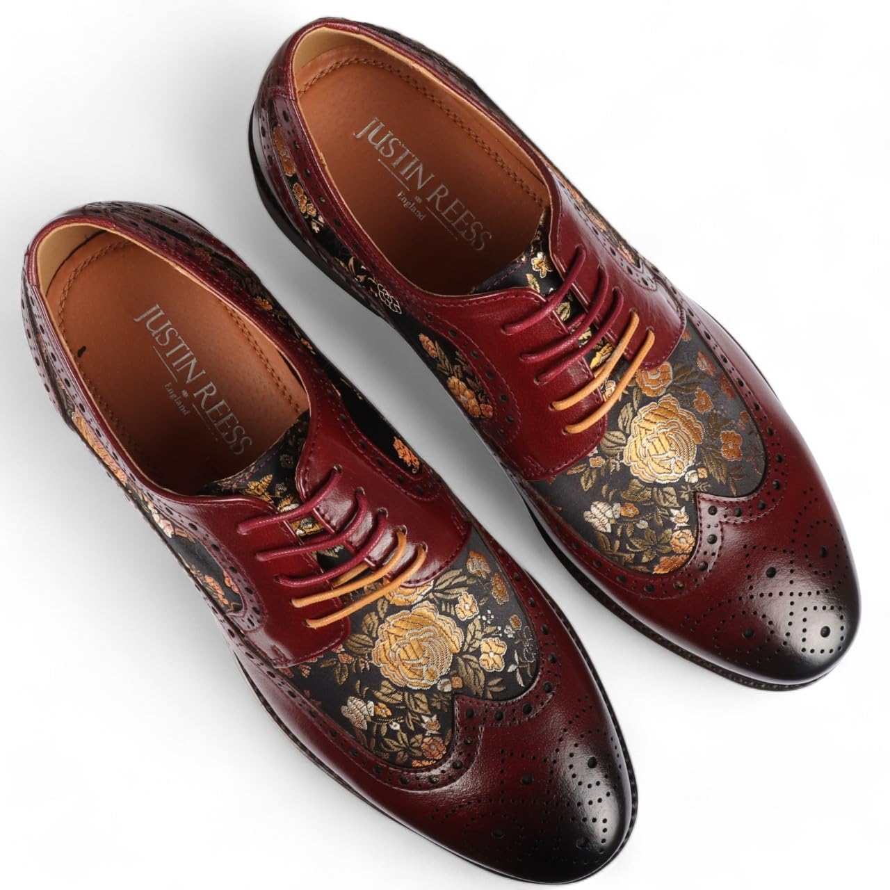 Scarpe Eleganti Brogue in Pelle con Stampa Floreale da Uomo - Ross