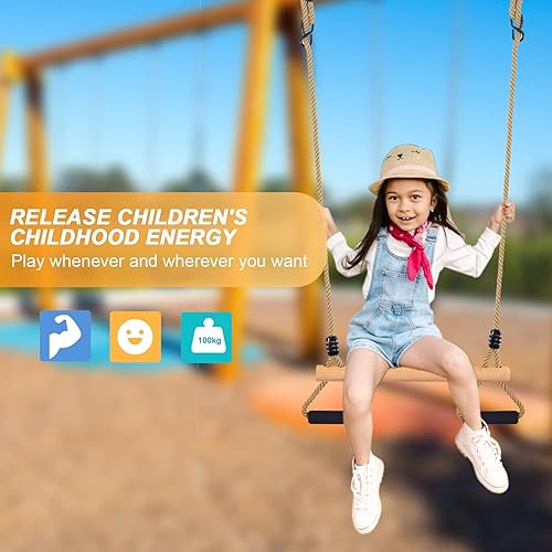 Miniatura 3 de Columpio de trapecio de madera con anillos de gimnasio para niños, juego de columpios para interiores y exteriores, jardín, patio, parque infantil