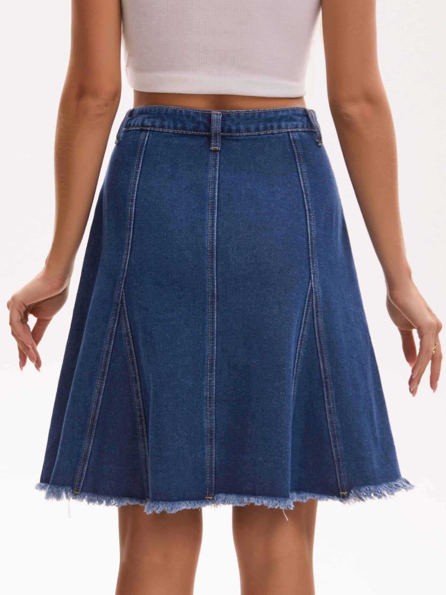 Falda Vaquera para Mujer Corte A Cintura Alta Acampanada Dobladillo sin Rematar con Bolsillos Estilo Informal