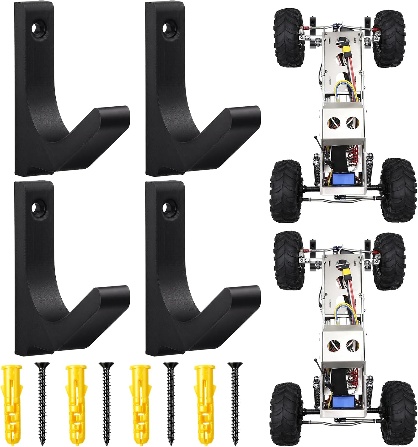 Novabright 4 Pcs Rc Car Wall Mount Storage, Display Hook Holder for 2 Pcs 1/10 Scale Cars Organize, Heavy Duty Vertical Rack, Easy Install Rc Organizer for Car Enthusiasts (Hardware Included)