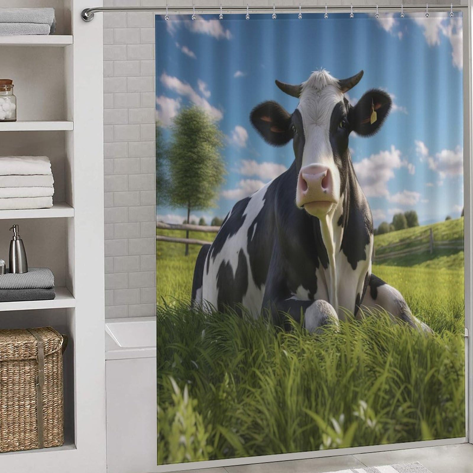 Rideau de douche vache anti-moisissure et lavable, textile étanche pour salle de bain