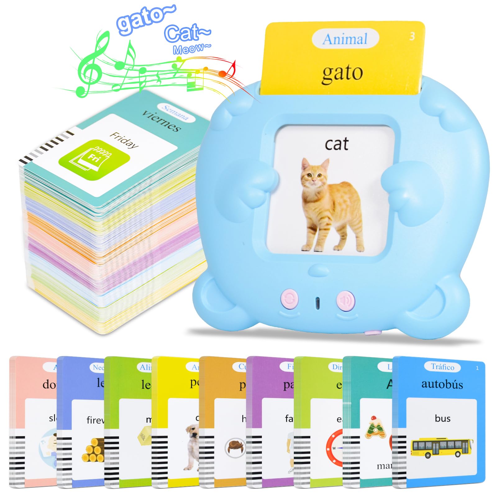 Marte Vanci Talking Flash Cards Toddler Early Educational Toys Preschool Learning Reading Machine with 510 Words English Spanish Flashcards Montessori Toy Gift for Boys Girls Kids 3 4 5 6 Year Old
