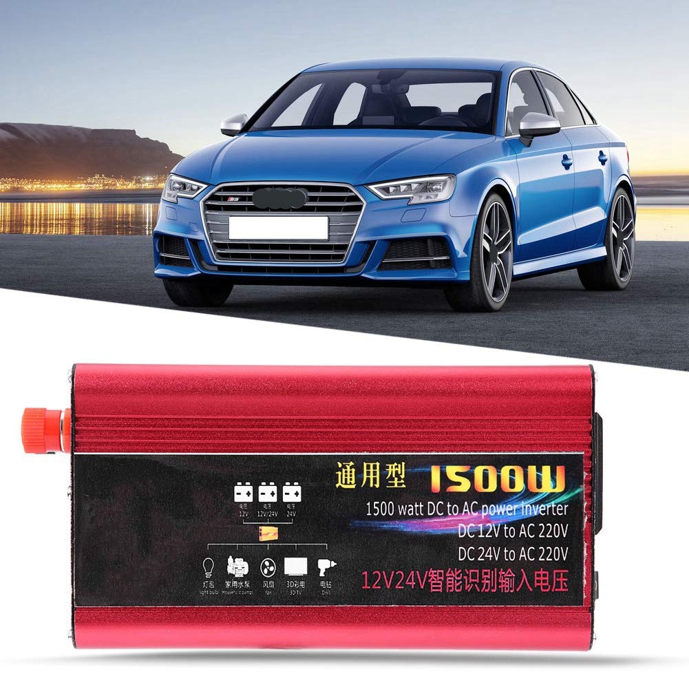 Przetwornica samochodowa, metal + tworzywo sztuczne 1500W przetwornica samochodowa ładowarka USB Adapter konwertera zmodyfikowana fala sinusoidalna DC 12 V/24 V na AC 220