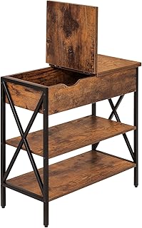 WEENFON Side Table with Storage, 3 Tier End Table for Small Space, Flip Top Narrow Nightstand, Bedside Tables with Shelf, X-Shaped Enhanced Legs, Tall Couch Tables for Living Room, Bedroom