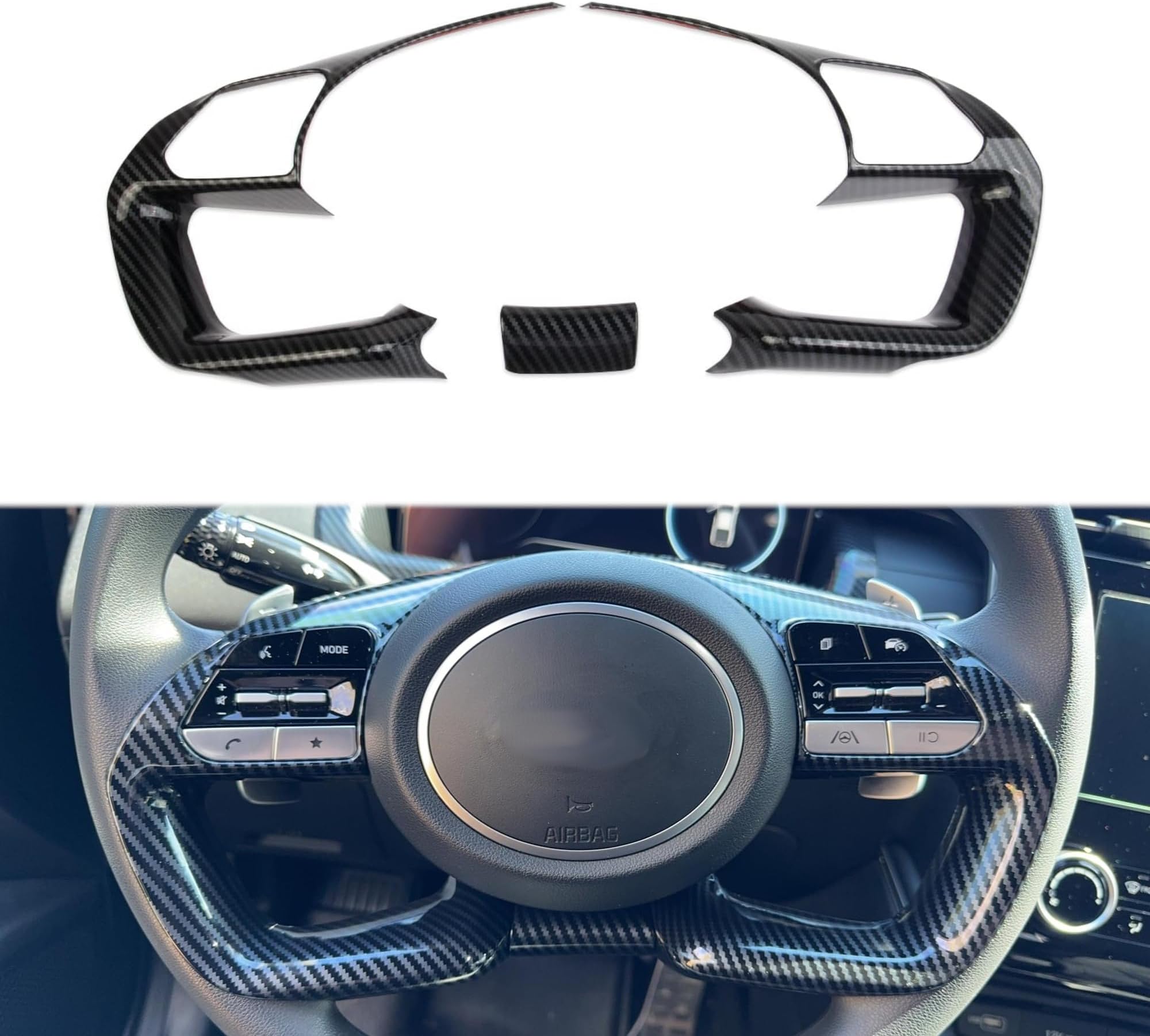 Korlot Carbon Fiber Interior Steering Wheel Cover Trim for Hyundai Tucson/Santa Cruz 2022-2024 for Elantra 2021-2025