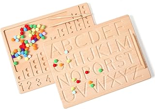 Montessori Alphabet Number Tracing Boards Double Sided Wooden Learn to Write ABC 123 Board