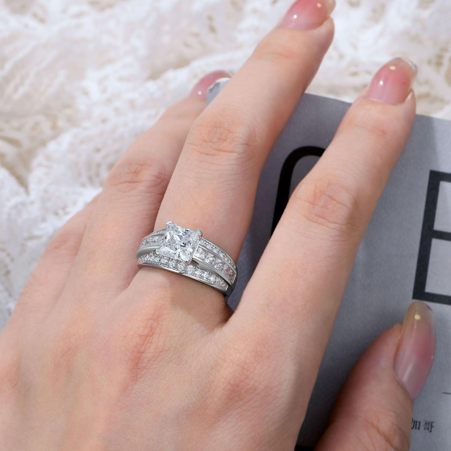 SHELOVES Princess Cut Wedding Rings for Women 5A Cubic Zirconia Engagement Ring 925 Sterling Silver Sz 5-10