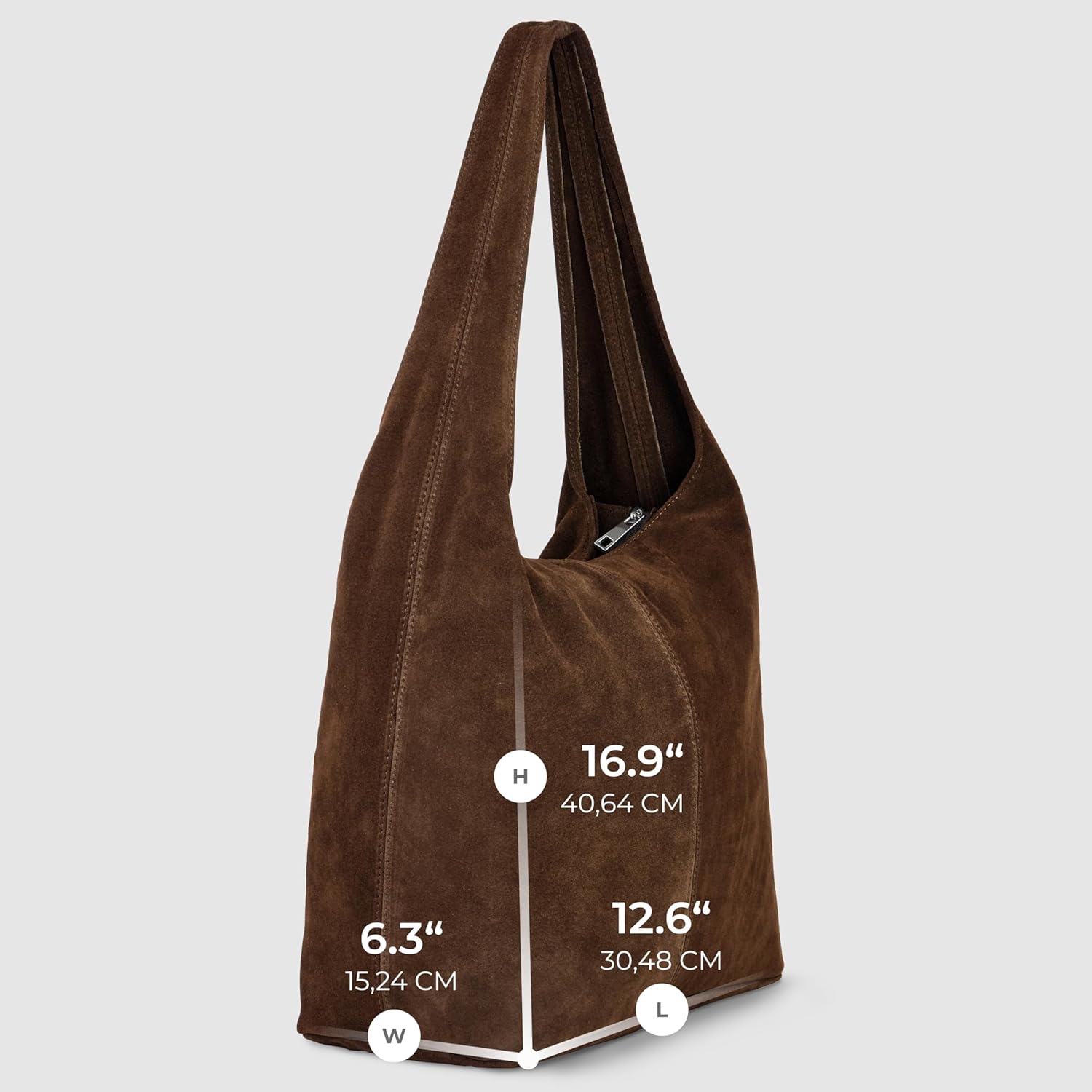 Italian Genuine Suede Hobo Bag for Women with Zipper and Single Strap | Large Soft Slouchy Shoulder Handbag Purse