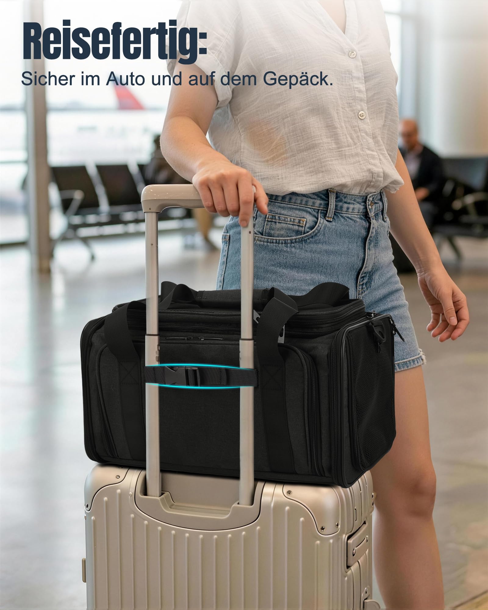 apollo walker Katzentasche Flugzeug, Faltbare Haustier Transporttasche mit Stabilem Halt, Leichte & Atmungsaktive Transportbox für Katzen und kleine Hunde, ideal für Reisen