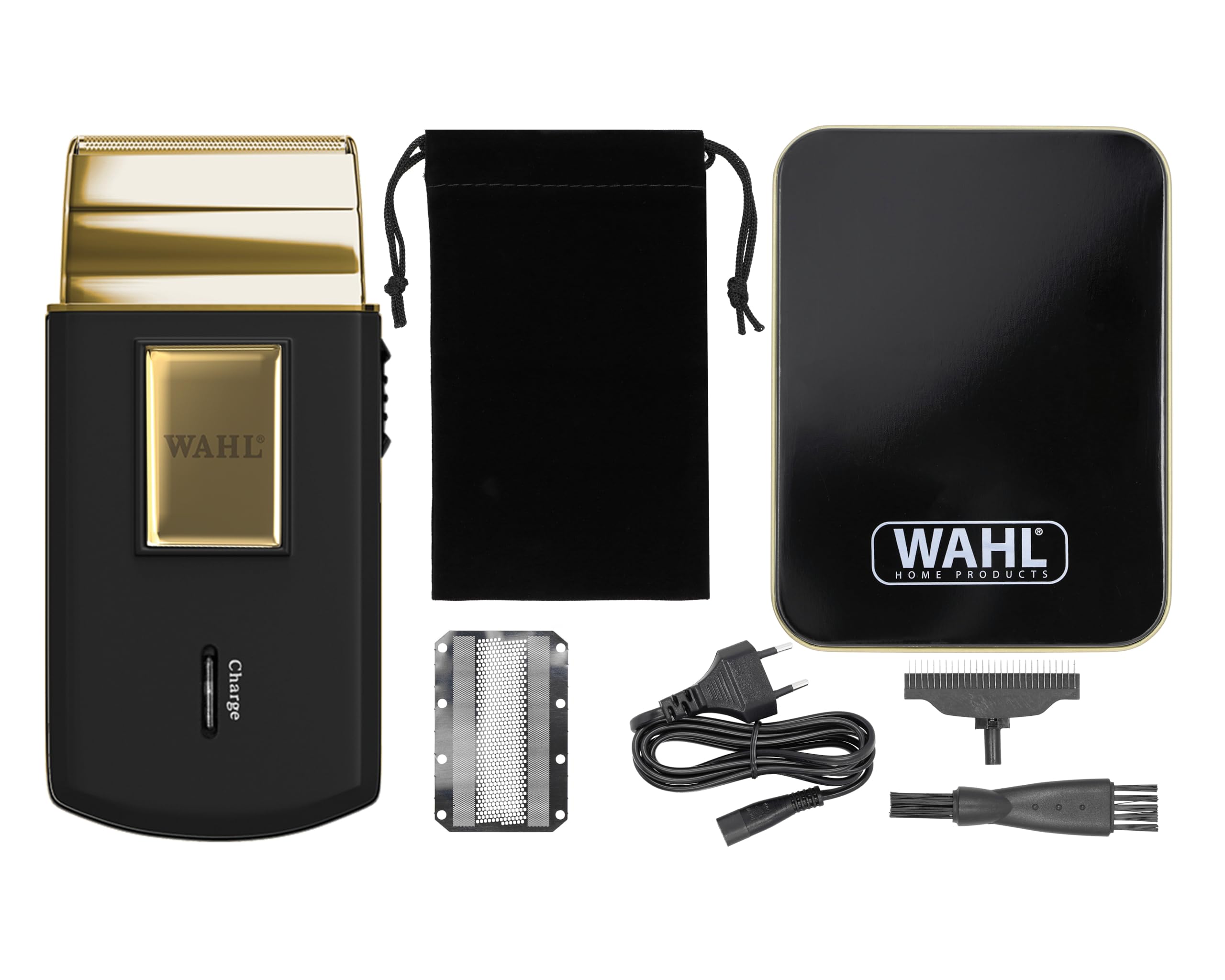 Wahl Travel Shaver Gold Edition Afeitadora eléctrica sin cable y recargable para hombre, óptimo para viajar, para cortar el pelo y la barba, compacta y portátil