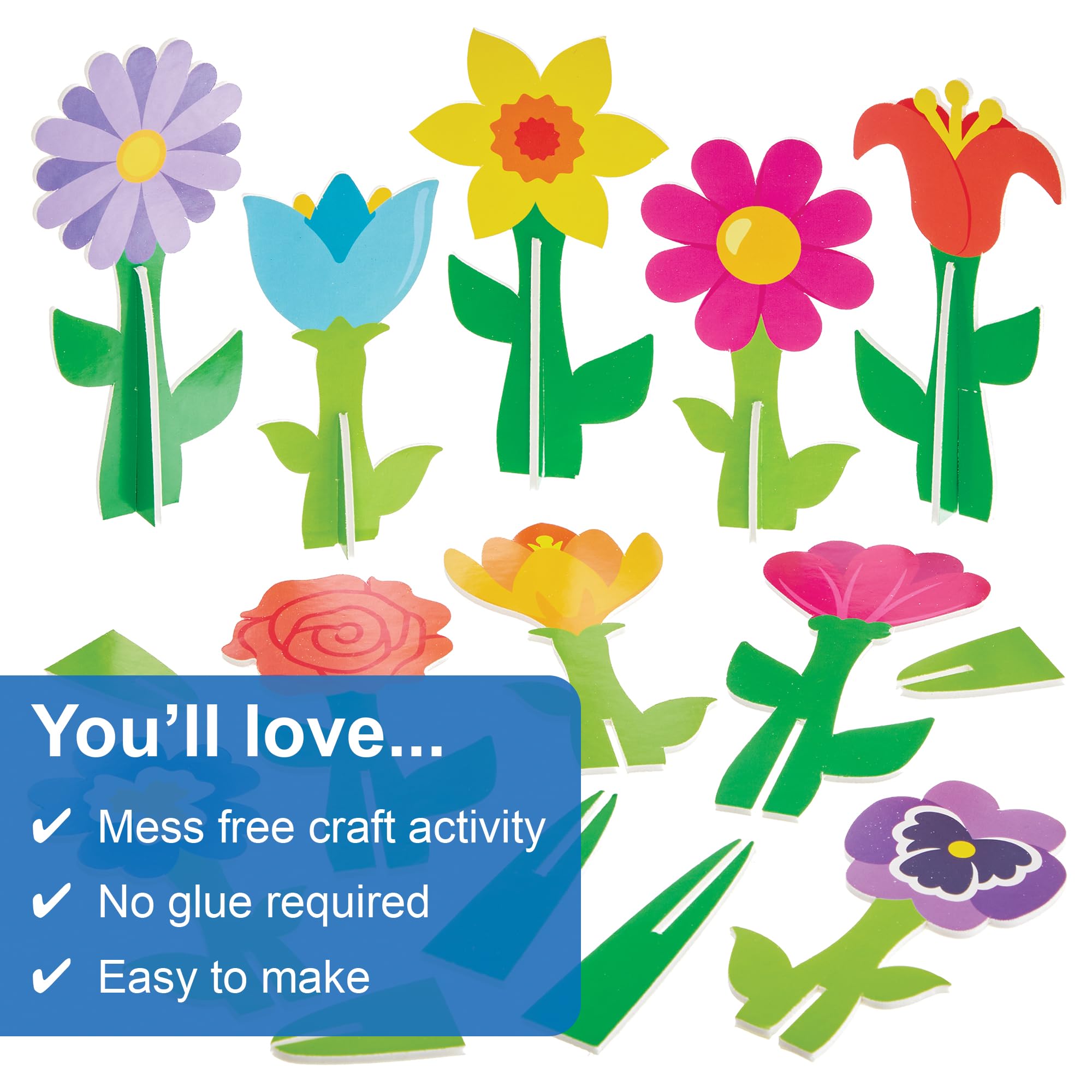 Baker Ross FN378 3D Stand-up Flowers - Pack of 20, Flowers for Displays Springtime Displays - Image 3