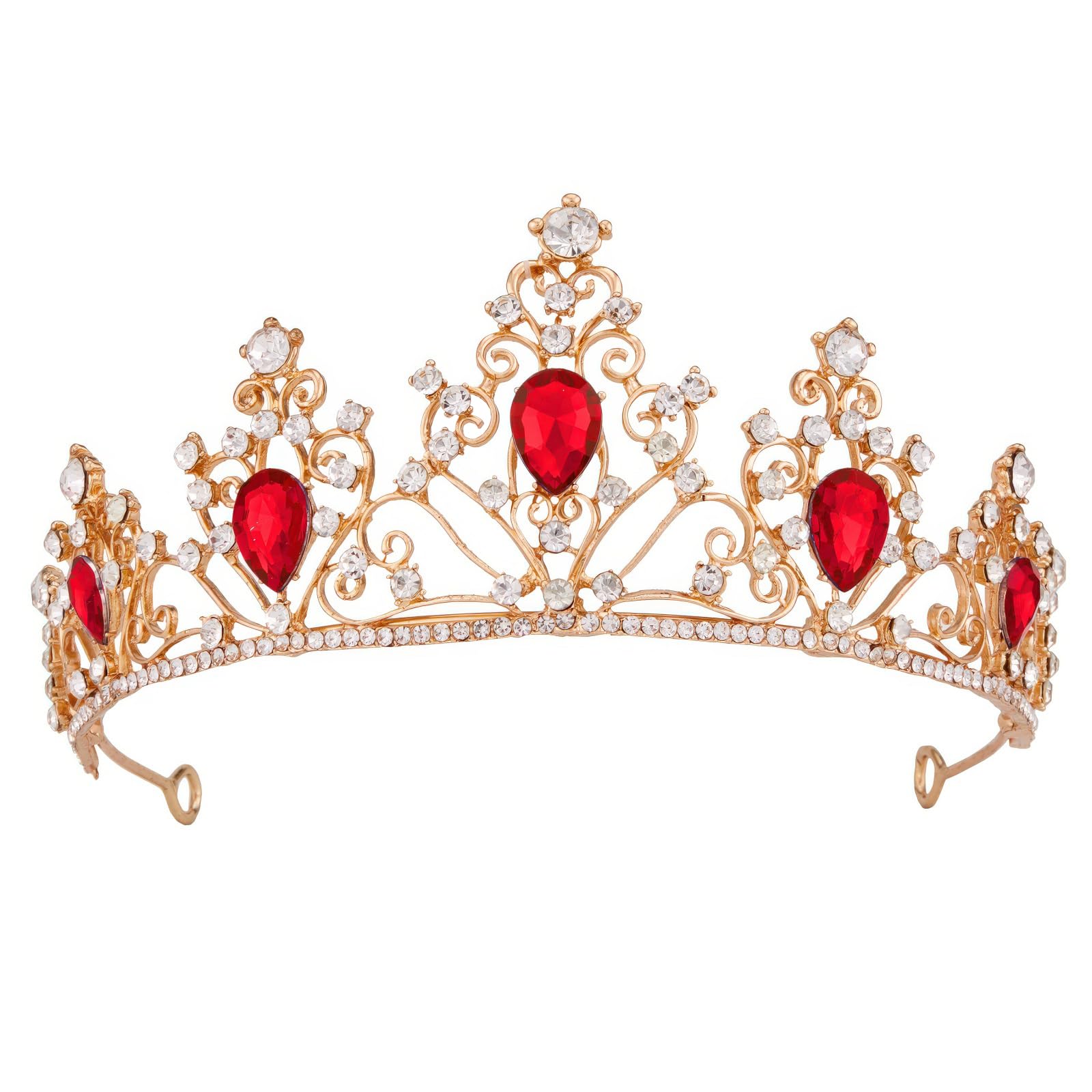 Queen of Hearts Costume Crown, Gold Red Tiara Evil Queen Ruby Rubies Accessories Heart Headband for Scarlet Witch Glinda Princess Belle Evie Adult Women Woman Girl Sexy Bride Halloween Party