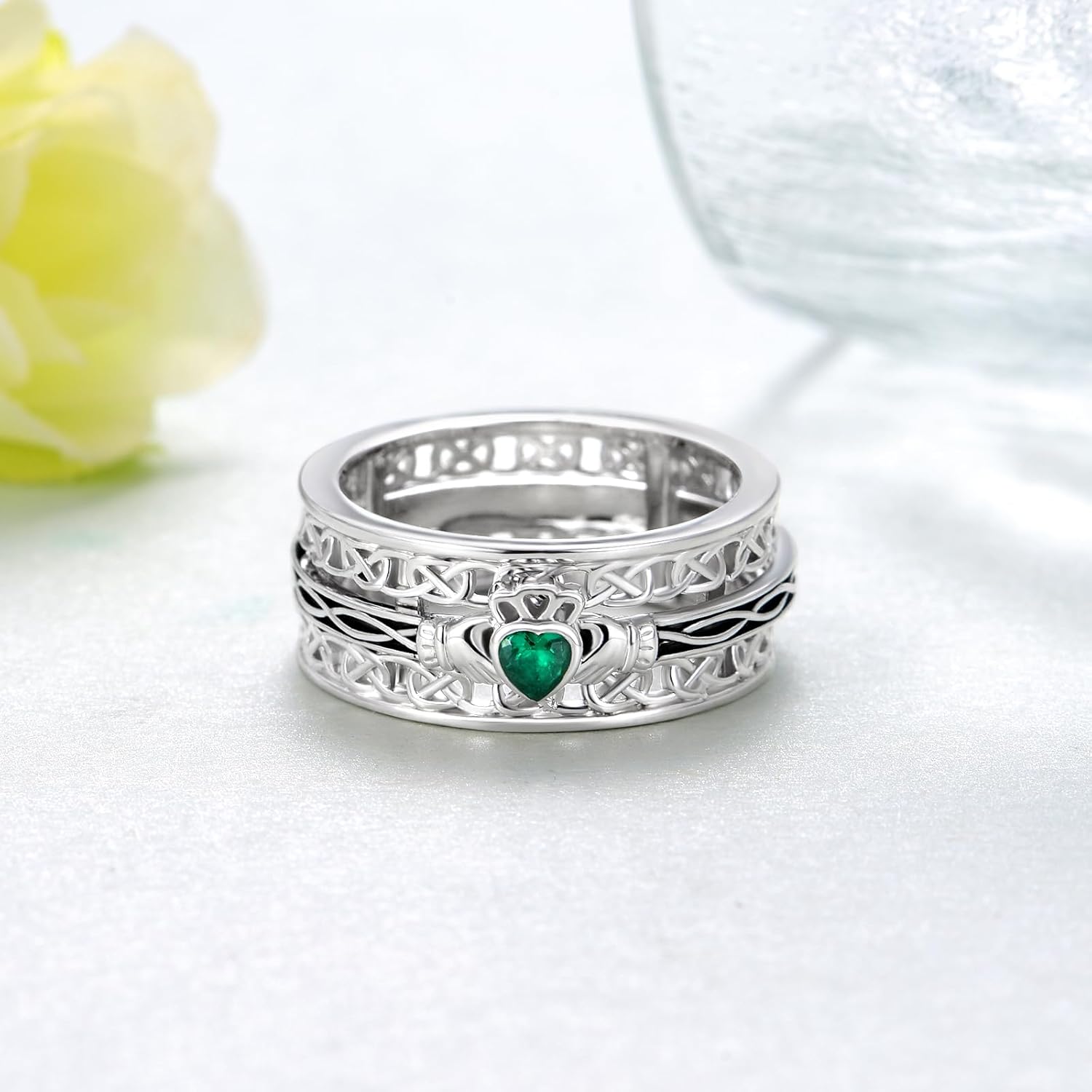 Claddagh Ring 925 Sterling Silver Claddagh Rotatable Fidget Ring Spinning Ring Irish Jewelry Gifts for Women Men - Image 3