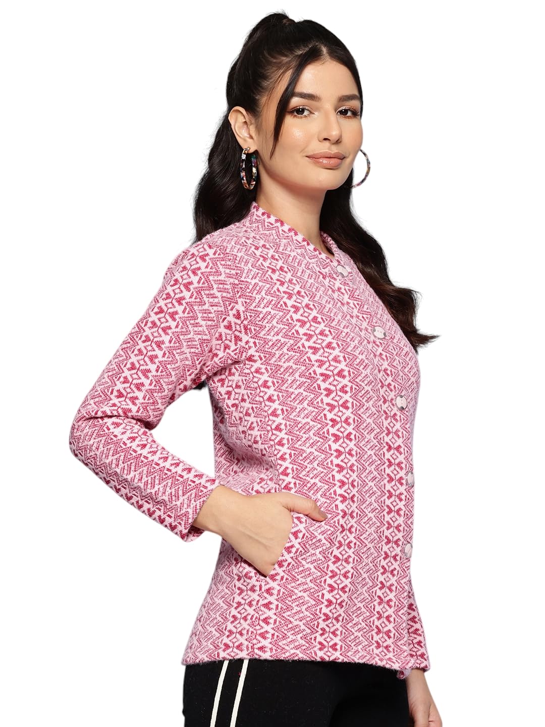 aarika Womens Casual Wear Blue Colour Zig Zag Woolen Cardigan-picture-12
