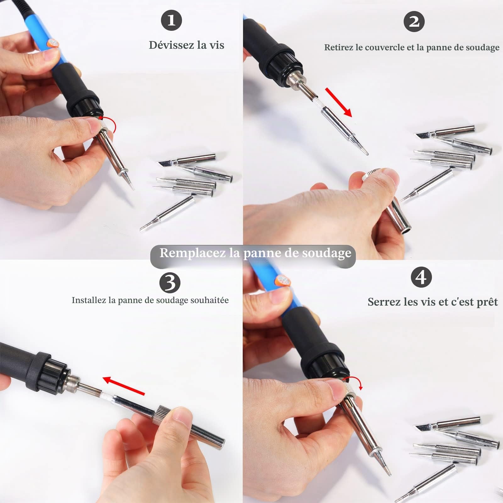 Fer à Souder Set 60W Kit de Soudage Électrique Interrupteur On/Off, Fer à Souder Température Réglable 220~480℃ 4 Pointe Soudage Pompe à Dessouder support Fil de Soudure Pincettes dénudeur de fil