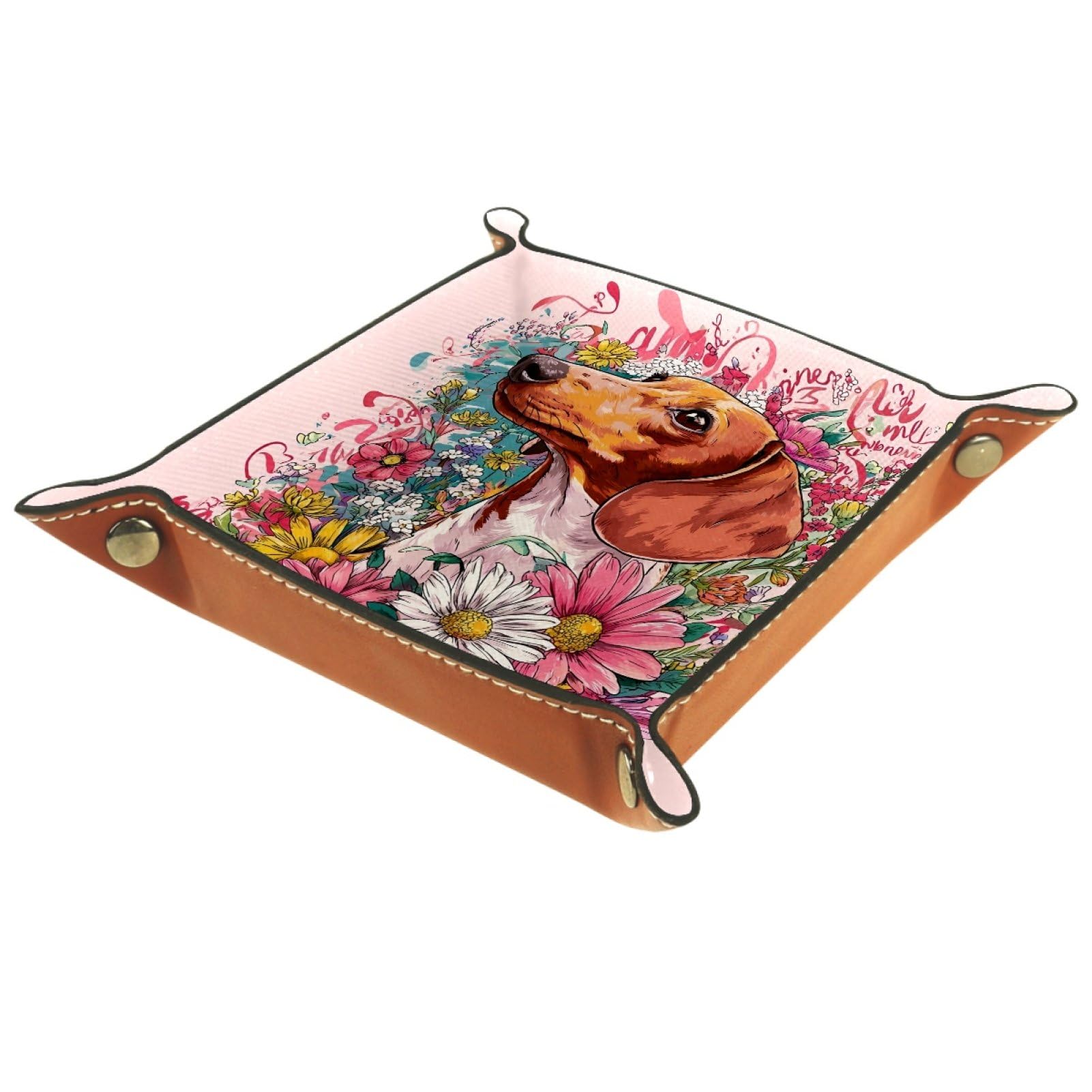VAPOKF Sausage Dog Daisy Dice Tray, Folding Microfiber Leather Dice Holder for Dungeons and Dragons RPG Dice Gaming D&D and Other Table Games