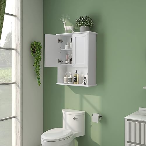 Miniatura 3 de Armario de baño montado en la pared sobre el inodoro, gabinete de madera para medicamentos, gabinete de pared colgante de 23 x 29 pulgadas con 2