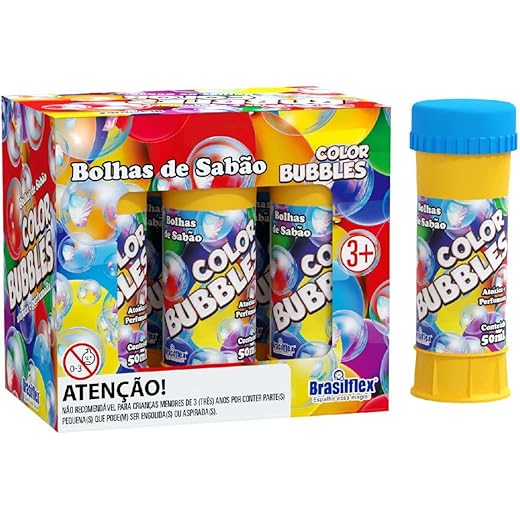 Bolha De Sabão, Brasilflex, Color Bubble, 50 ml, Caixa com 6 Unidades, Incolor