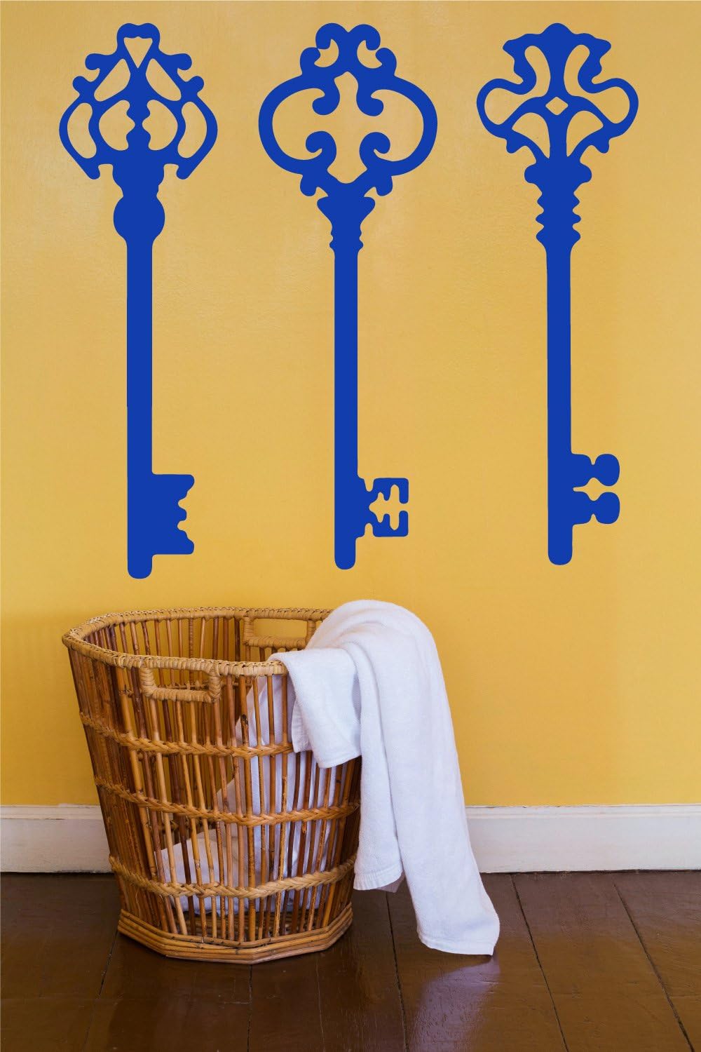 The Decal Guru Antique Skeleton Keys Wall Home Decor Stickers - Vintage Design Removable Vinyl Room Wall Art [Set of 3] (Dark Blue, 22x21 inches)