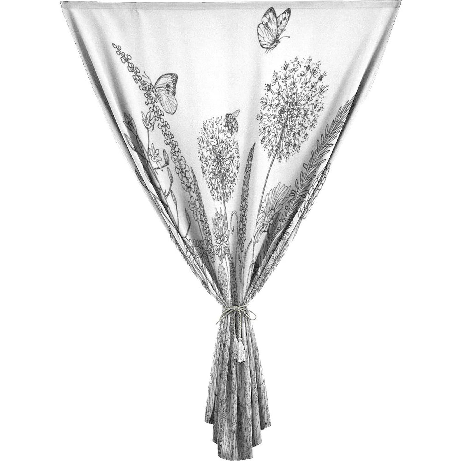 Self Adhesive Portable Blackout Curtains, Floral Room Darkening Curtains, Hand Drawn Garden Various Flowers Leaves Grass Print Temporary Blackout Blinds,35W x48L Inch, for Kitchen Bathroom