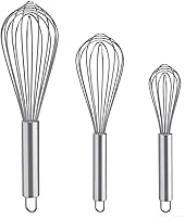 3 Pack Stainless Steel Balloon Whisk Set 8" 10" 12" - Rust-Proof, Heavy-Duty Wire Whisks for Cooking, Baking, Blending & Beating