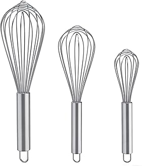 Whisks for Cooking, 3 Pack Stainless Steel Whisk for Blending, Whisking, Beating and Stirring, Enhanced Version Balloon Wire Whisk Set, 8"+10"+12"