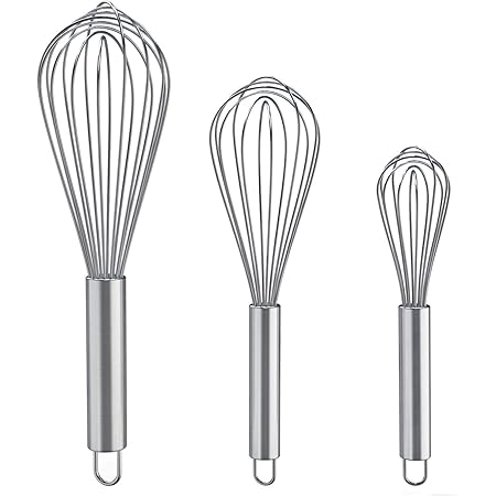 Whisks for Cooking, 3 Pack Stainless Steel Whisk for Blending, Whisking, Beating and Stirring, Enhanced Version Balloon Wire Whisk Set, 8"+10"+12"