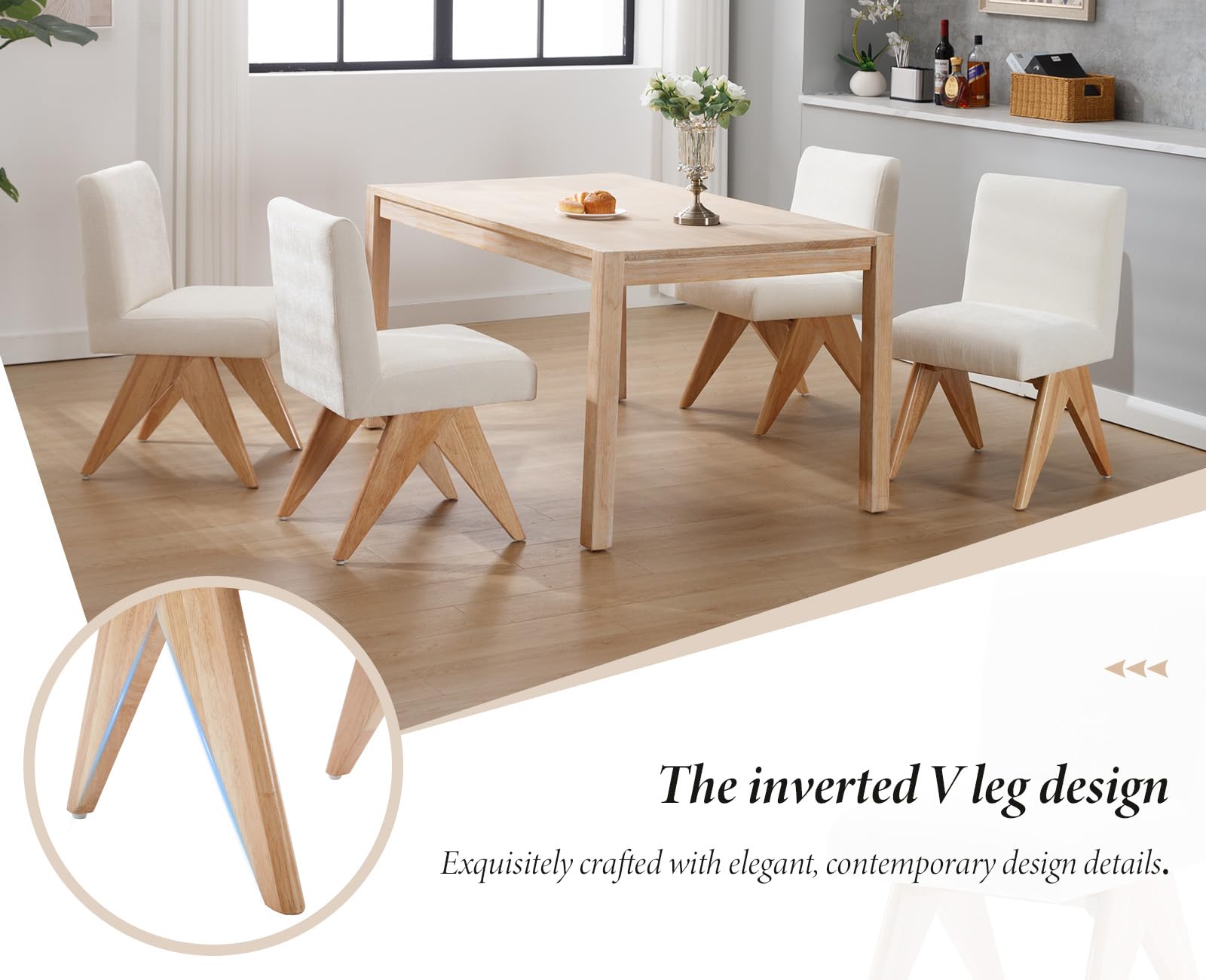 Ya-Home Set di 2 Sedie da Pranzo in Tessuto con Gambe in Legno, Beige