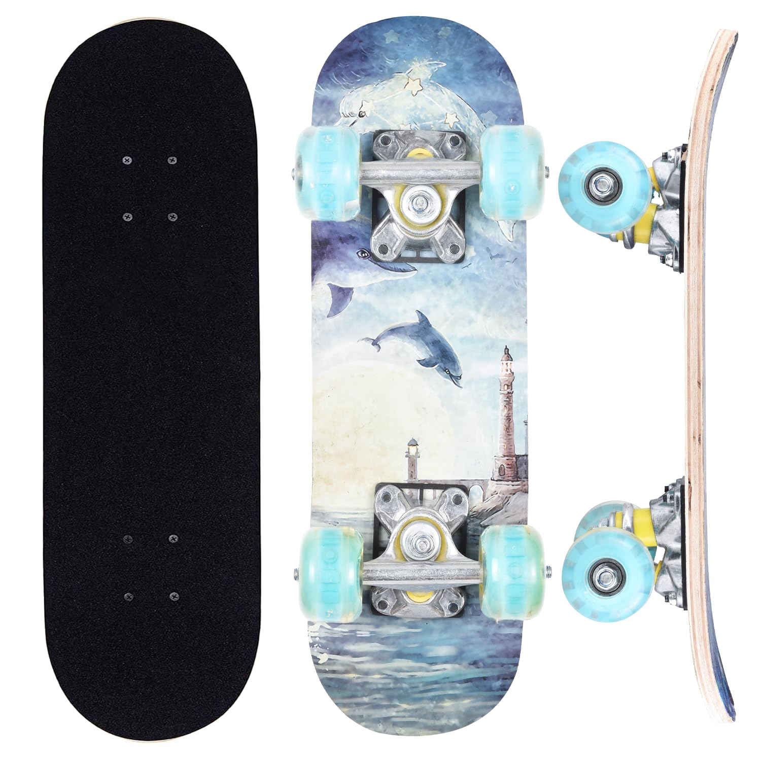 ERNAN Skateboard Completo per Principianti. Skateboard completo da 17 * 5 pollici. Double Kick Deck Concavo con 7 strati per ragazzi, ragazze