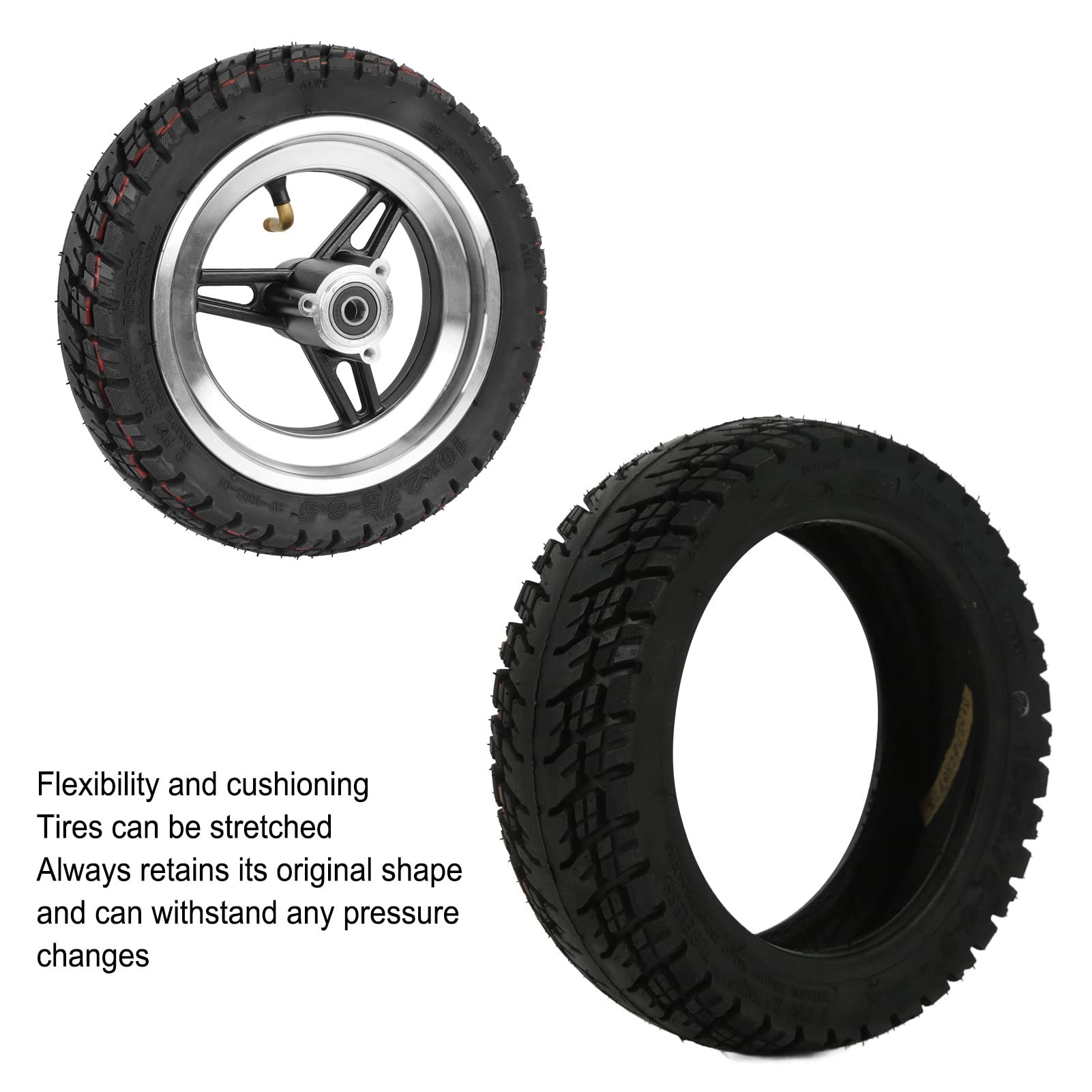 Pneu sans pection de scooter électrique 10in 10x2.75-6,5 Remplacement des pneus épaissis en caoutchouc à vide avec soupape pour les accessoires de roue de scooter hors route E