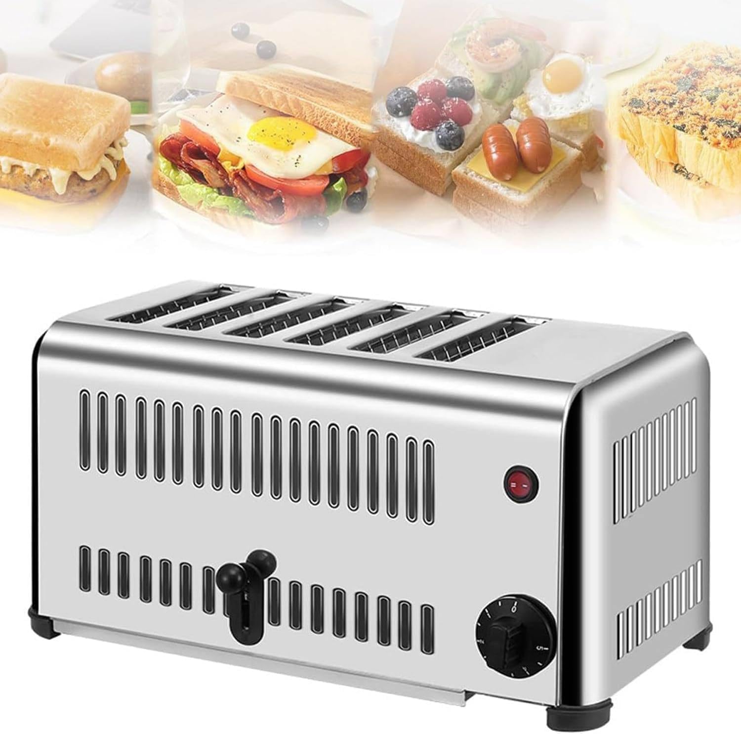 Tostapane Professionale in Acciaio Inox per 4/6 Fette - Fessure Extra Larghe da 3 Cm, Macchina per Il Pane Robusta per Bar E Ristoranti, Riscaldamento Rapido E Design Resistente 6slices