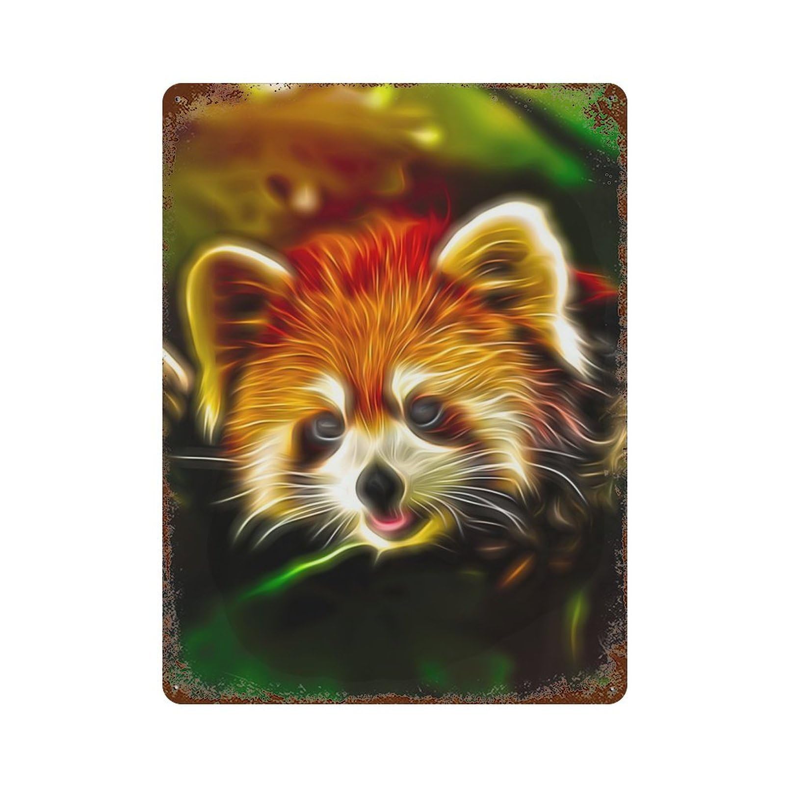 Garage Style Red Panda Fractal Vintage Metal Tin Sign 15.7"x11.8", Rustic Home Decor for Bar And Workshop