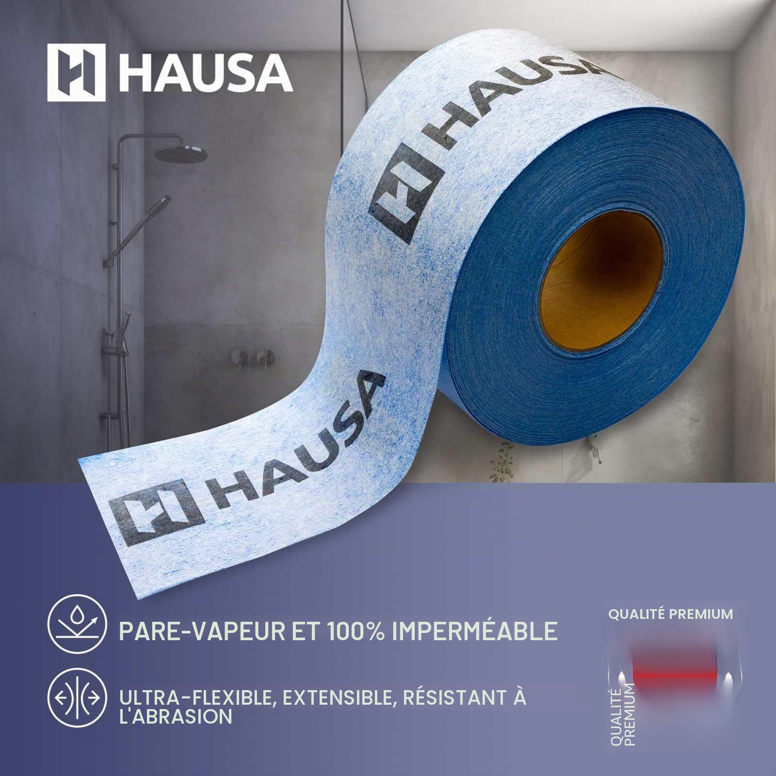 Hausa Ruban d'étanchéité PRO3 pour carrelage - 120 mm de large - Étanche - Pour l'intérieur et l'extérieur - Pour pièces humides, sanitaires, salle de bain, douche, terrasse, balcon, 50 m