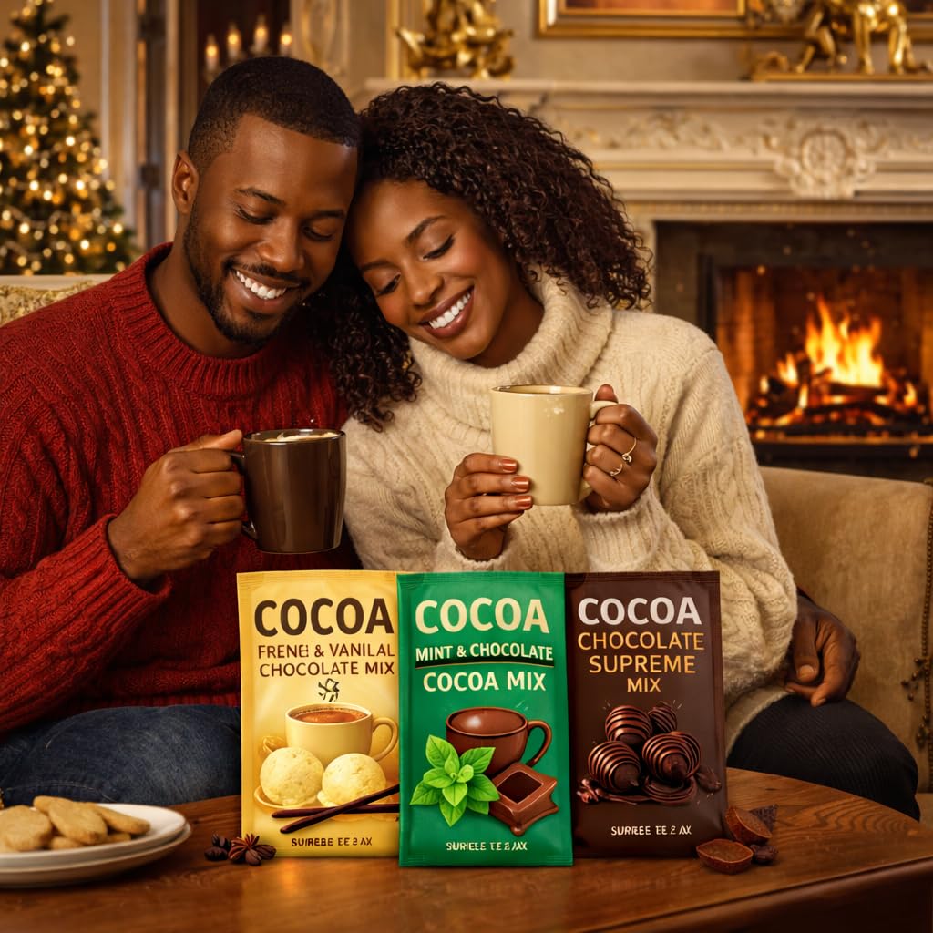 Hot Chocolate Cocoa Mix French Vanilla Mint Cocoa & Chocolate Supreme Flavors 3 Variety Gift Packets (30 Packs - 1.25oz Each) Instant Hot Cocoa Gifting Sharing